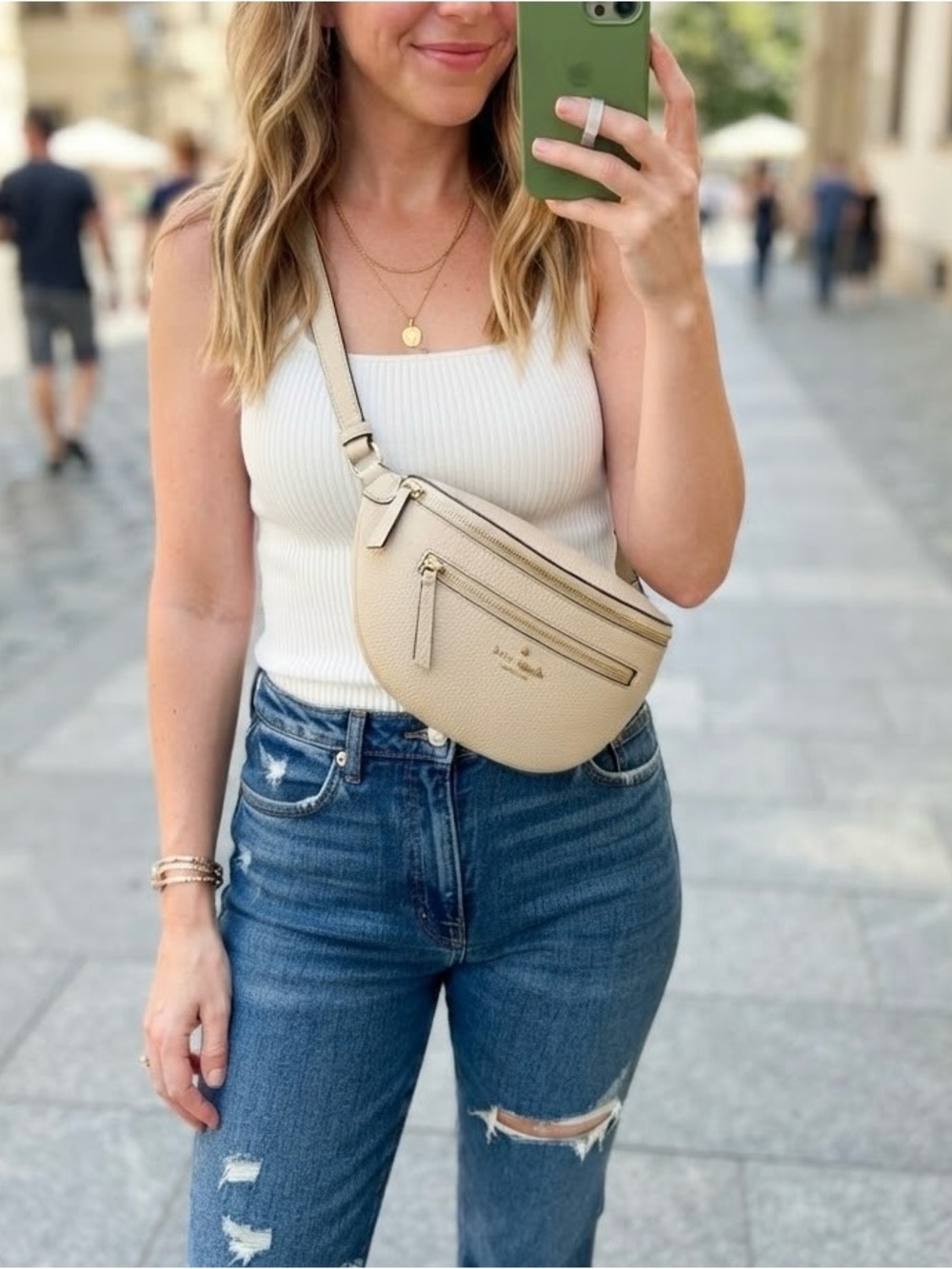 NWT❤️Kate Spade Leila Cream Pebbled Leather Crossbody Belt Bag